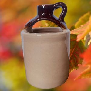 Vintage Small USA Pottery Open  Whiskey Jug Utensil Storage/Planter Tan & Brown